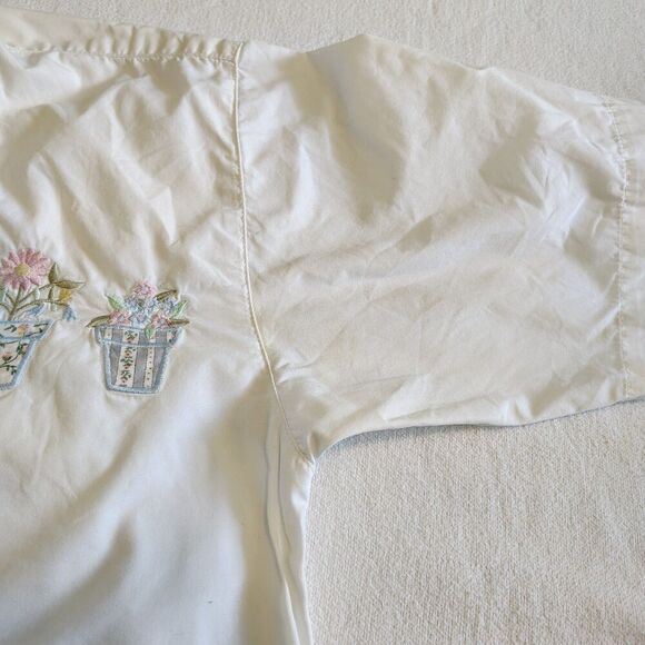 Vtg Flower Pot Shirt Womens Floral Embroidered Pastel Cottagecore Size Small - Picture 8 of 8
